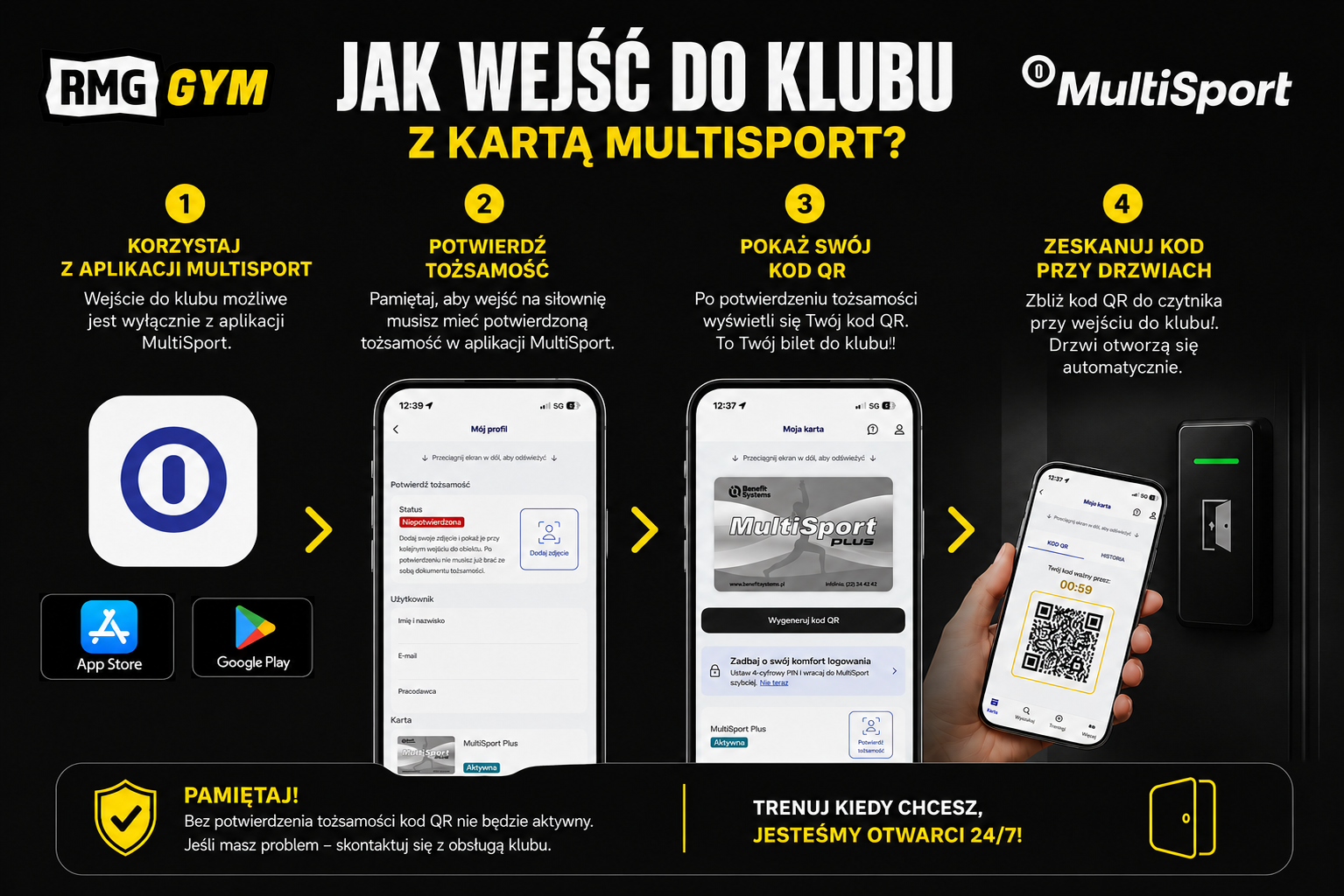 Jak wejść do RMG GYM z kartą MultiSport — pobierz aplikację MultiSport z App Store lub Google Play